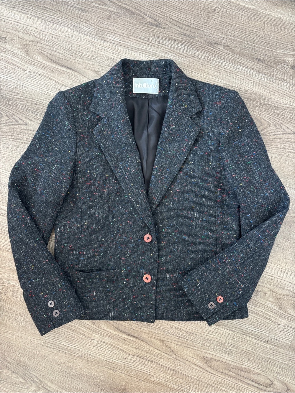 Vintage Intuitions Union Made Black Rainbow Speckled Pure Wool Blazer Jacket